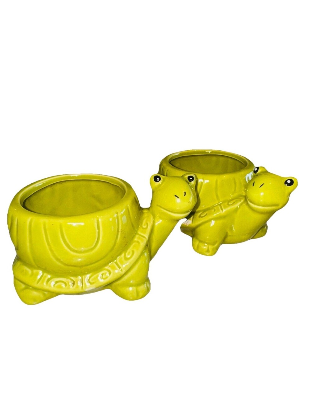 2 Vintage 5" Kitsch Turtle Ceramic Small Planter Boho Succulent Candy Bowl Dish